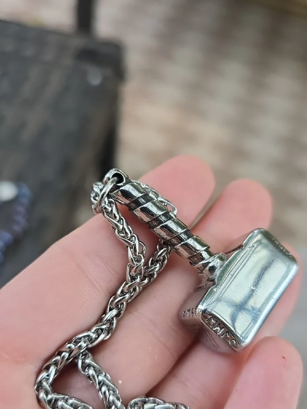 Stainless Steel Thor Hammer Pendant Necklace - Silver